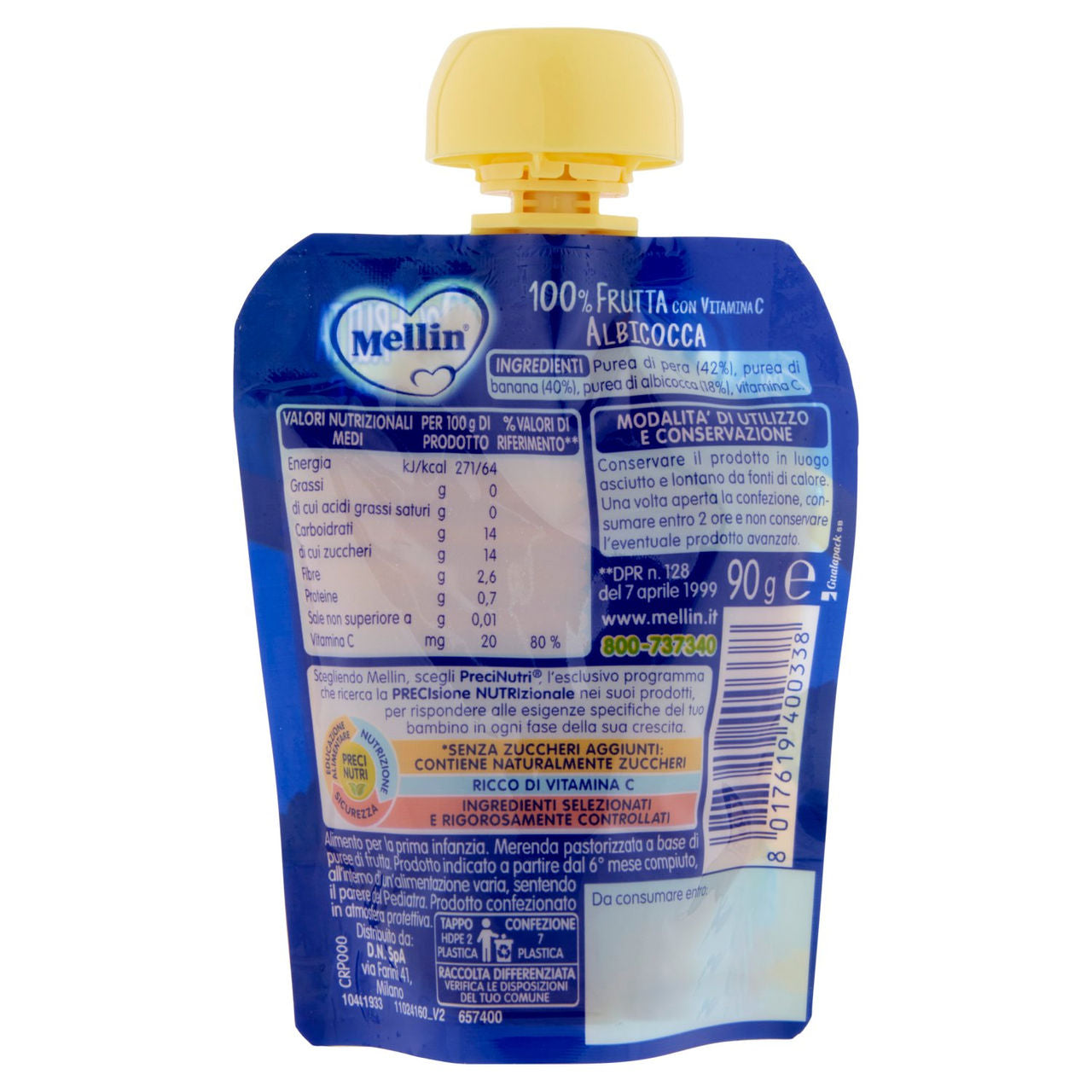 MELLIN Merenda di Frutta 100% Albicocca Pouch 90 g