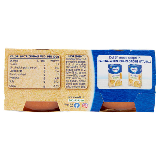 MELLIN Primo Sugo per la preparazione di pastine, Ragù di Vitello 2 x 80 g