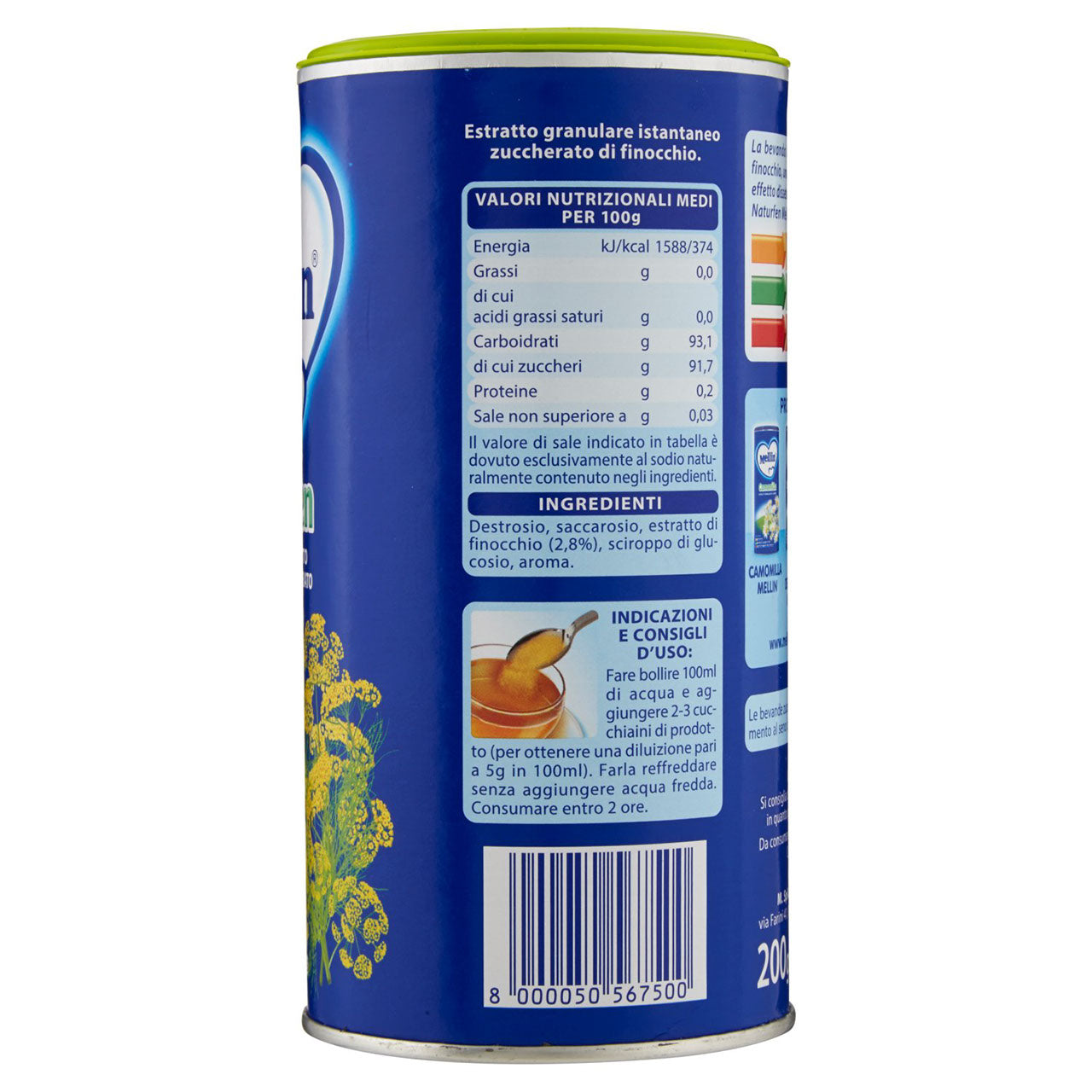Mellin Naturfen finocchio estratto granulare zuccherato 200 g
