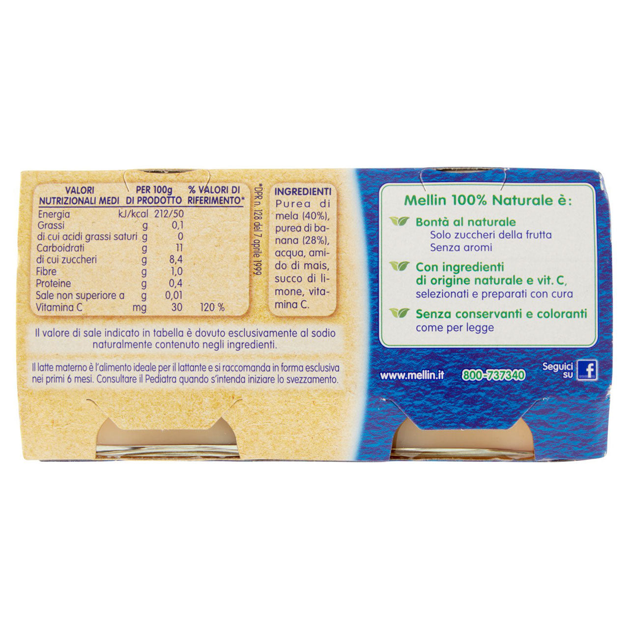 Mellin Mela Banana 100% Naturale Omogeneizzato 2 x 100 g
