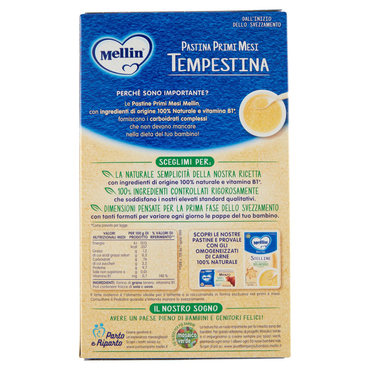 MELLIN Pastina 100% Naturale Tempestina con farina Grano Tenero 320 g