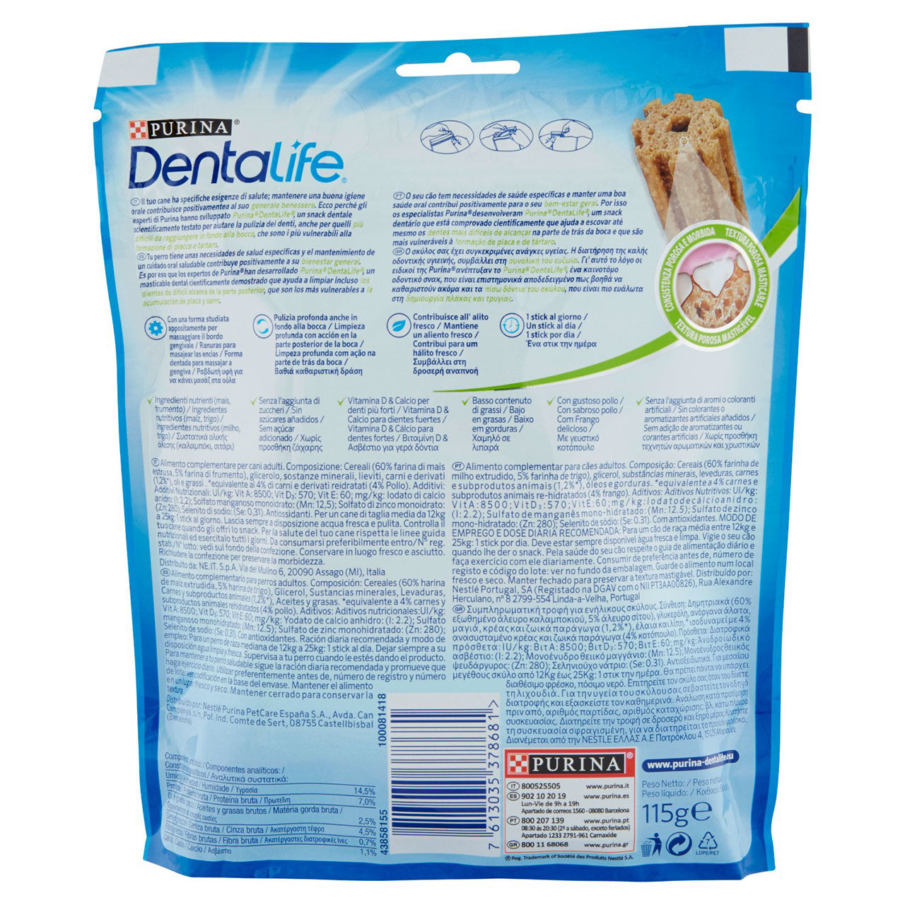 PURINA DENTALIFE Cane Snack per l'igiene orale Taglia Medium busta 5 stick 115g