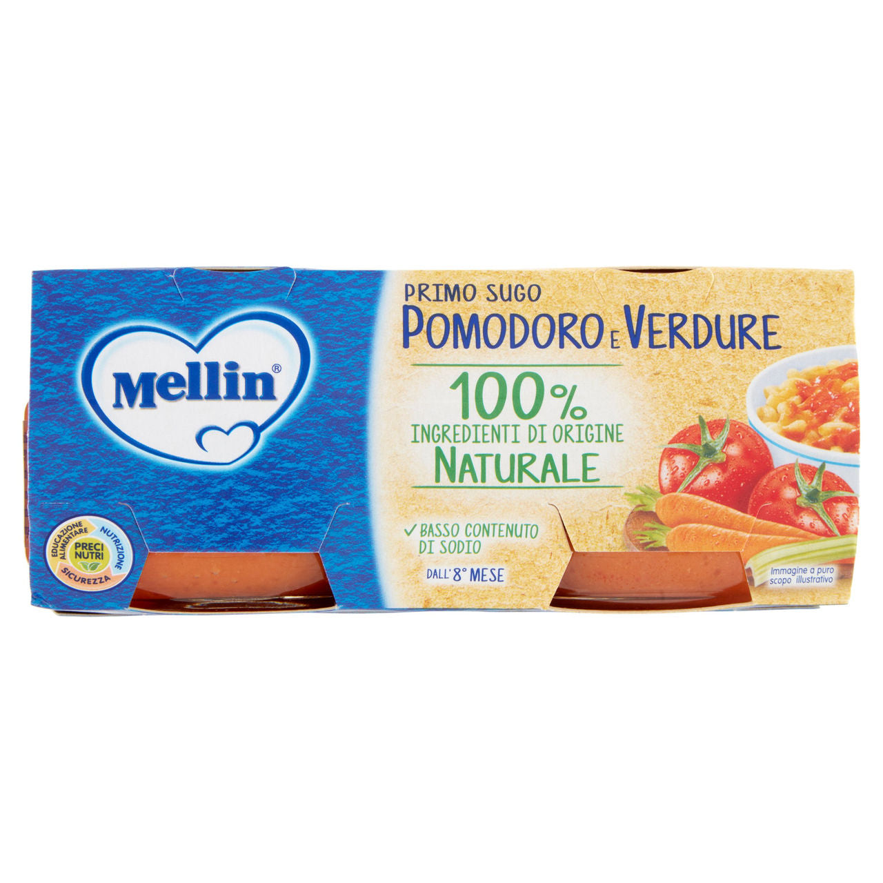 MELLIN Primo Sugo per la preparazione di pastine, Pomodoro e Verdure 2 x 80 g