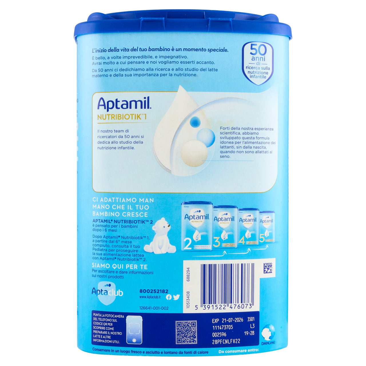 APTAMIL Nutribiotik 1 - Latte per Lattanti in Polvere, dalla nascita al 6° mese, 830g
