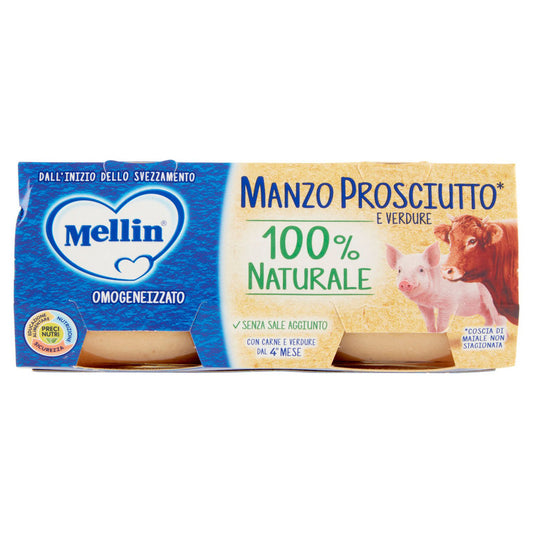 Mellin Manzo Prosciutto* e Verdure 100% Naturale Omogeneizzato 2 x 80 g