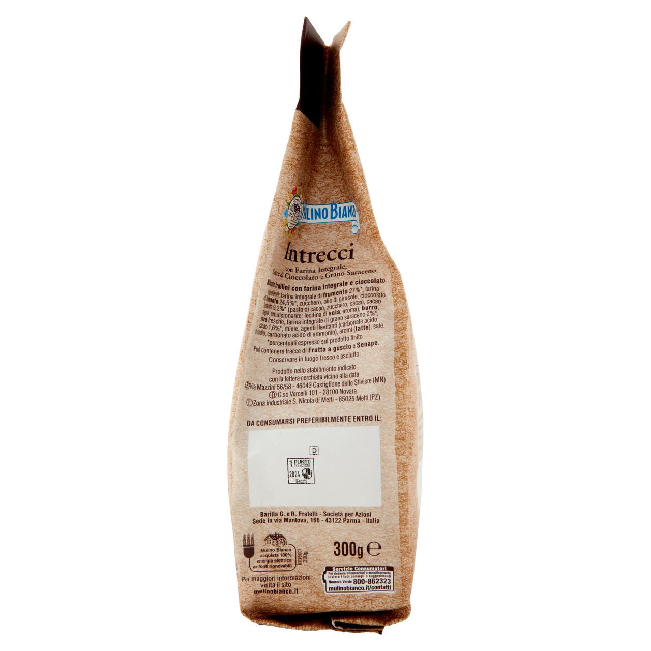 Mulino Bianco Intrecci Biscotti Integrali con Frolla al Cacao e Gocce Cioccolato 300g
